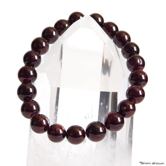 Anxiety Gemstone 8mm Stretchable Red Garnet Bracelet Round, Smooth 7" for mens, womens, gf, bf & Adult.