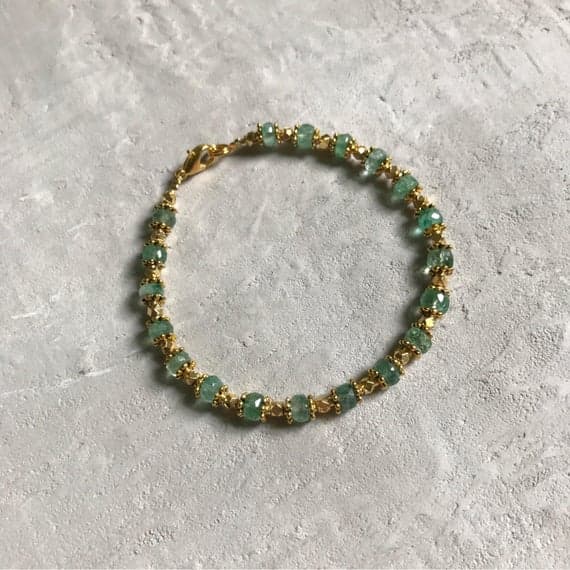 24k gold Plated love beach youth Gold Helling 4mm stacking Green natural Zambian  Bracelet Rondelle, Faceted 7" for mens, womens, gf, bf & Adult.