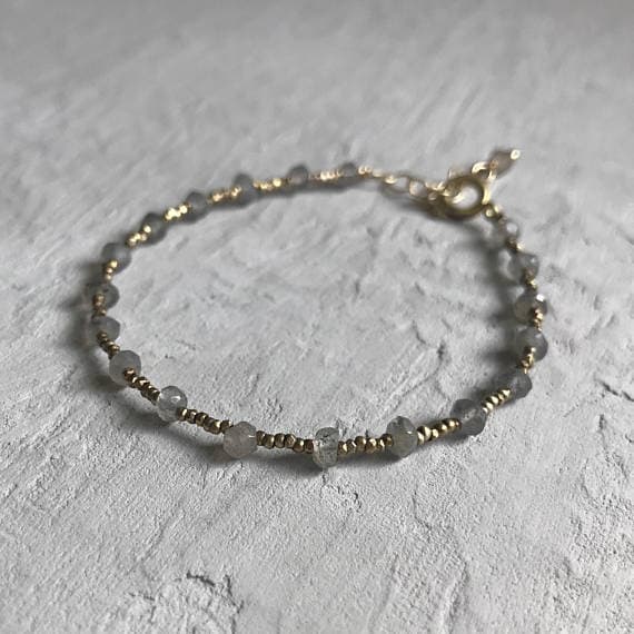 925 sterling Silver Blush Jewelry 1-3mm stacking Gray labradorite Bracelet Rondelle, Faceted 7" for mens, womens, gf, bf & Adult.