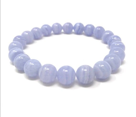 Blue Lace Agate Power Bead Crystal Bracelet - Genuine Healing Crystal Gemstone Bracelet 8mm Code- WAR6970