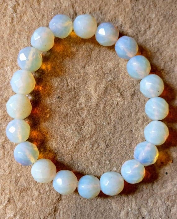 memorial gift 6mm White Opalite Stretchable Bracelet Round, Faceted 18cm for mens, womens, gf, bf and adults.