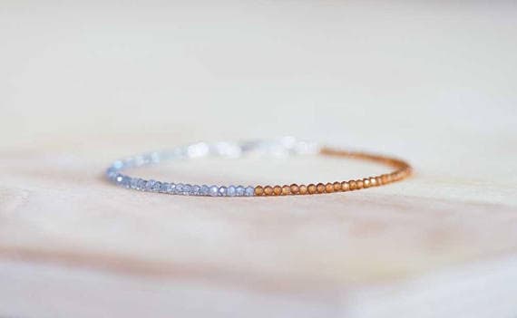 925 sterling silver Jewelry Energy 2mm Multi Colour Labradorite & Hessonite Garnet stacking Bracelet Round, Smooth 18cm for mens, womens, gf, bf and adults.