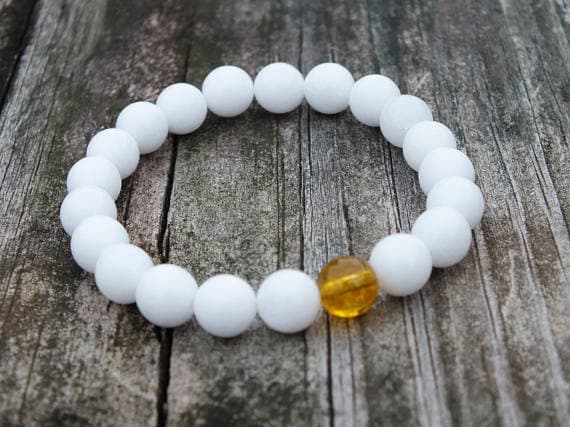 AAA++ Rare Quality Citrine Gemstone Bracelet | White Onyx Bracelet | November Birthstone | Womens Bracelet | Mens Bracelet | Healing Bracelet | Beaded Bracelet 8mm  Code- TJH323