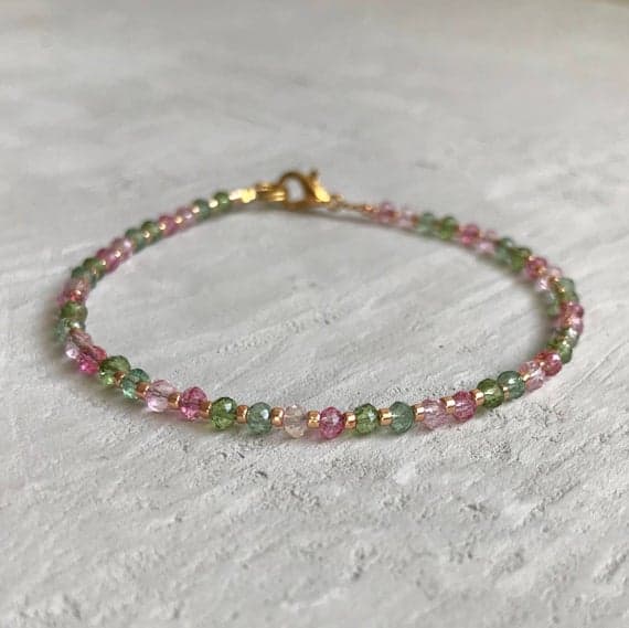 24k gold Plated Jewelry Energy Gold Helling 3-4mm stacking Multi quartz Bracelet Round, Faceted 7" for mens, womens, gf, bf & Adult.