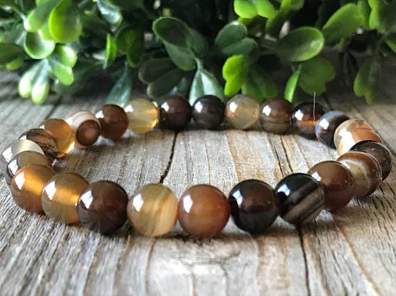 Anxiety Relief Calming 8mm Stretchable Multi Agate Bracelet Round, Smooth 7" for mens, womens, GF, BF, Adults.