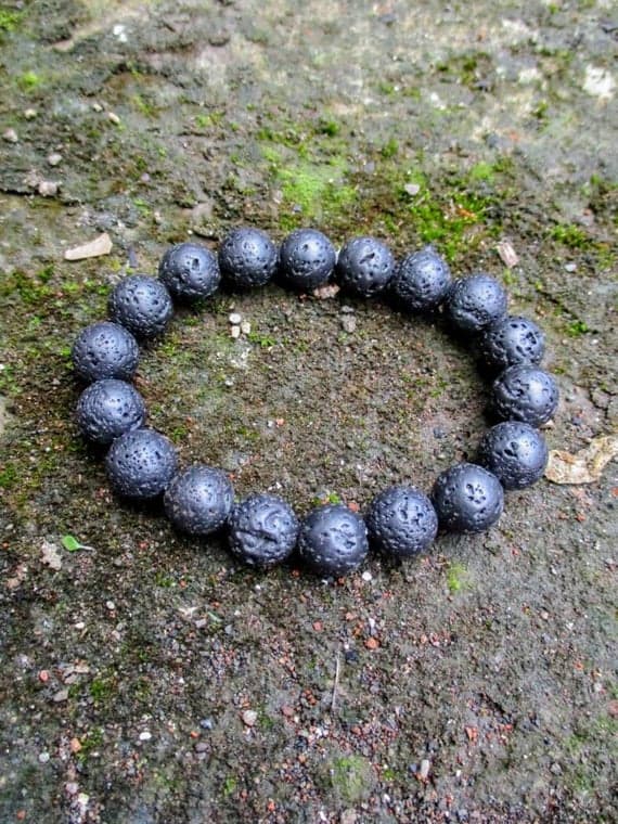 Rock Gift 9mm black Lava Stretchable Bracelet Round, Smooth 18cm for mens, womens, gf, bf and adults.
