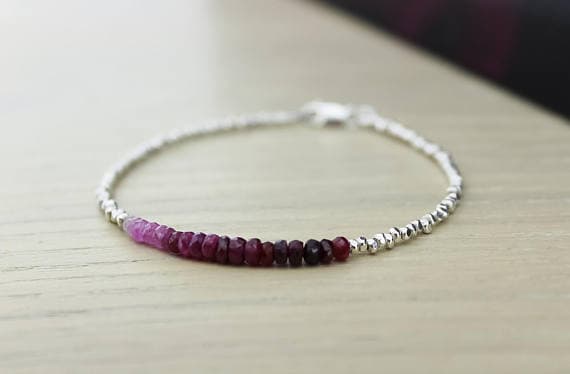 925 sterling Silver Anxiety Relief Calming 3-4mm stacking Pink RUBY Bracelet Rondelle, Faceted 7" for mens, womens.