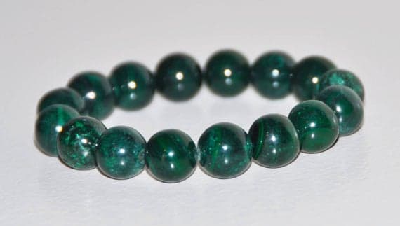 Artisan Loose 12mm Green Malachite Stretchable Bracelet Round, Smooth 18cm for mens, womens, gf, bf and adults.