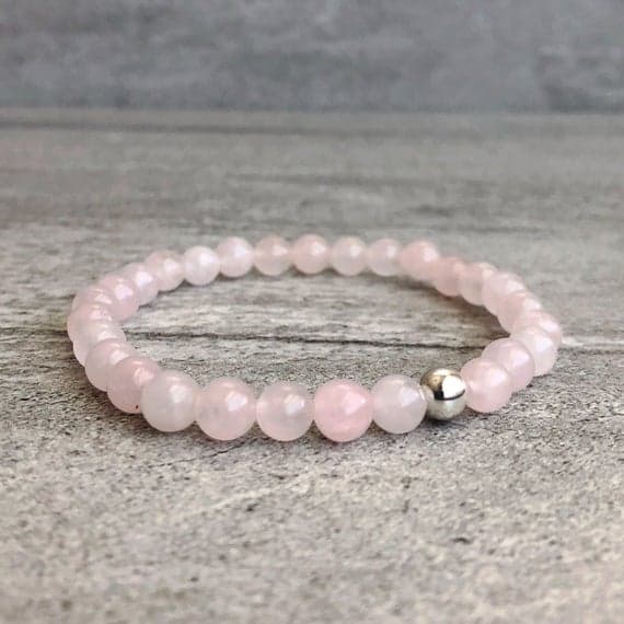 Rose Gold Anxiety Gemstone 6mm Pink Rose Quartz Stretchable Bracelet Round, Smooth 18cm for mens, womens, gf, bf and adults.
