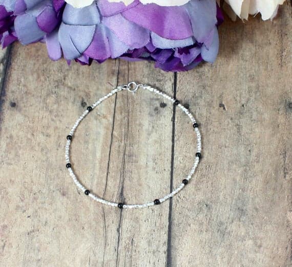Tiny Black Onyx Beaded Bracelet,Pure Silver Beaded Bracelet,Minimalist beaded Bracelet,Beaded Bracelet,Stacking Bracelet,Bracelet for Woman 1-2 mm Code- WAR9010