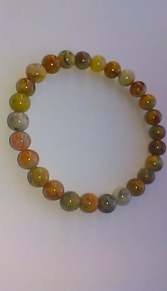 Blush Jewelry 8mm Stretchable Multi Crazy Lace Agate  Bracelet Round, Smooth 7" for mens, womens.