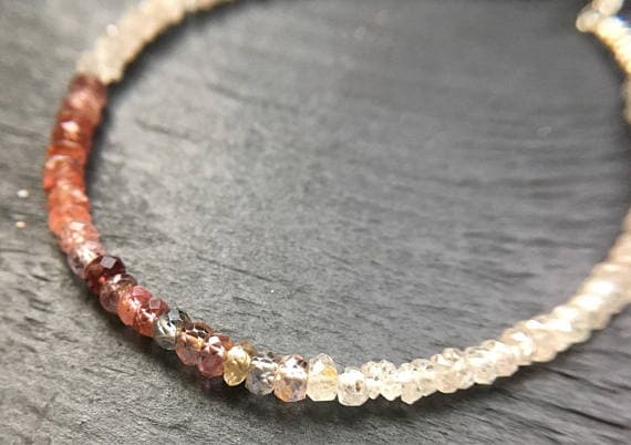 24k gold Plated top quality Gold  helling 3.5-4mm stacking Multi red Spinel & white Zircon Bracelet Rondelle, Faceted 7" for mens, womens, gf, bf & Adult.