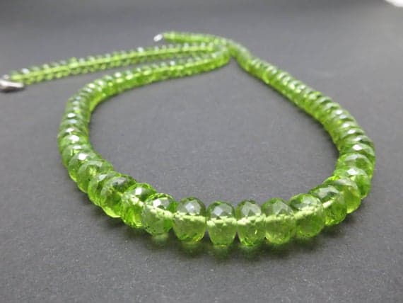 925 sterling Silver Personalized Gift 6-7mm stacking Green Green Peridot Necklace Rondelle, Faceted 17" for mens, womens.