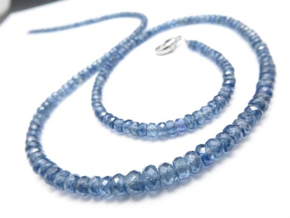 925 sterling Silver Dainty Slave Loose 4-5mm stacking Blue blue sapphire Necklace Rondelle, Faceted 17" for mens, womens.