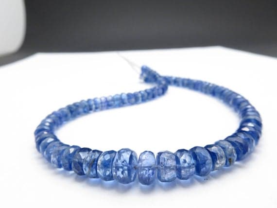 925 sterling Silver Artisan Loose 5-6.5mm stacking Blue Kyanite Bracelet Rondelle, Faceted 7" for mens, womens.
