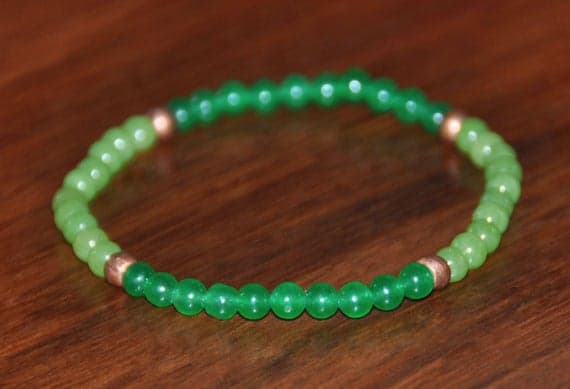 Rose Gold chakras simple 4mm Green Emerald Green Jade & Mantis Jade  Stretchable Bracelet Round, Smooth 18cm for mens, womens, gf, bf and adults.
