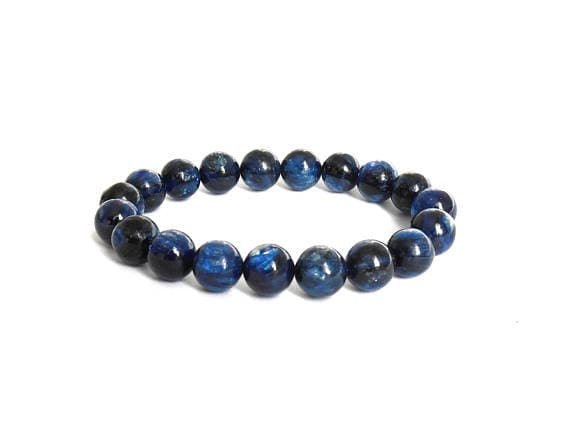 Empath Protection 10mm Blue Blue Kyanite Stretchable Bracelet Round, Smooth 18cm for mens, womens, gf, bf and adults.