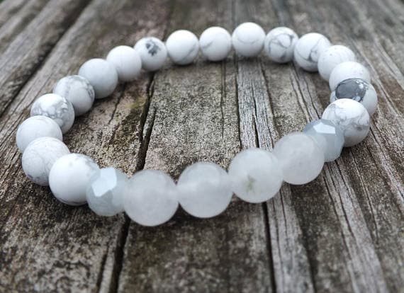 AAA++ Rare Quality White Howlite Bracelet Set | Stacking Bracelets | Crystal Bracelet | Quartz Bracelet | Yoga Bracelet | Marble Bracelet | Calming Bracelet 8mm 7" Strand. Code- TJH315