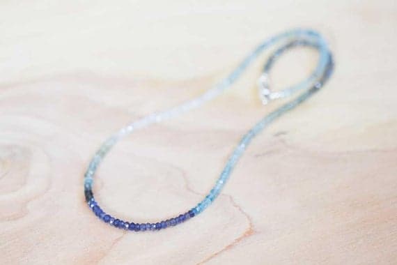 925 sterling silver Dainty Slave Loose 3-3.5mm Multi Colour Aquamarine Ombre  stacking Necklace Romdelle, Faceted 16inch for mens, womens, gf, bf and adults.