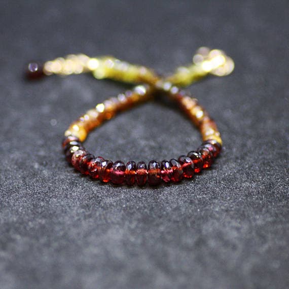 24k gold Plated chakras simple 4.5-5.5mm stacking Multi Natural Garnet and Tourmaline  Bracelet Rondelle, Faceted 7" for mens, womens, gf, bf & Adult.