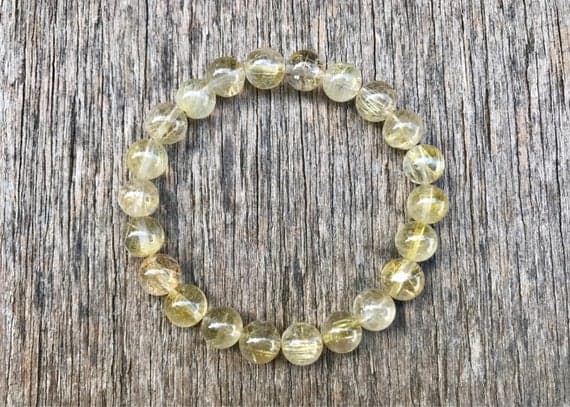 Unique Wedding Gift 7mm Stretchable Golden Golden Rutile Quartz  Bracelet Round, Smooth 7" for mens, womens, gf, bf & Adult.