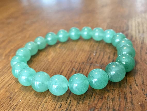 Empath Protection 8.5mm Stretchable Green Green Aventurine Bracelet Round, Smooth 7.5" for mens, womens.