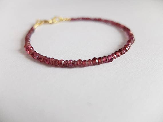 AAA++ Rare Quality Garnet Bracelet, Pink Garnet Bracelet, Garnet and Gold  filled Bracelet, Pink gemstone Bracelet, Skinny Bracelet, Dainty gemstone Bracelet 2-3 mm Code- TJH102
