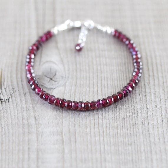 925 sterling Silver Blush Jewelry 4-4.5mm stacking Red Rhodolite Garnet Bracelet Rondelle, Faceted 7" for mens, womens, gf, bf & Adult.