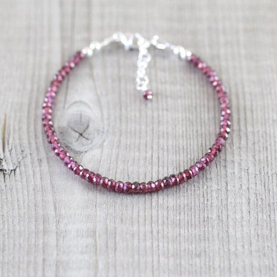 925 sterling Silver Galaxy Jewelry 3.5mm stacking Pink Rhodolite Garnet Bracelet Rondelle, Faceted 7" for mens, womens, gf, bf & Adult.