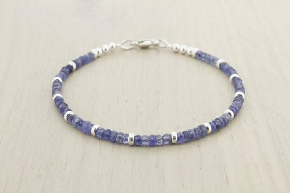 925 sterling Silver memorial gift 3.5mm stacking Blue Tanzanite Bracelet Rondelle, Faceted 7" for mens, womens.