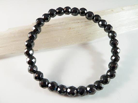 Natural 6mm Stretchable Gray Hematite Bracelet Round, Faceted 7" for mens, womens, gf, bf & Adult.