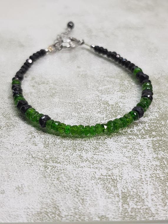 Chrome Diopside and Black Spinel Petite Stacking Bracelet. All Quality Gemstone on Steel Clasps 2x1 to 4x2mm Code- WAR6805