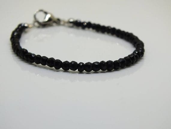 Faceted Black Spinel Timeless Dainty Beaded Gemstone Bracelet 2x1 to 4x2mm Code- WAR6811