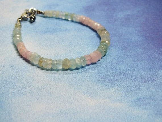 Multi-Colour Aquamarine and Morganite Faceted Rondelles Timeless Stacking Bracelet. All Quality Gemstone on Steel Clasps 3x1 to 5x2mm Code- WAR6815
