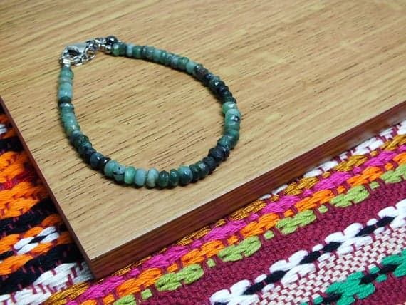 Shaded Emerald Faceted Rondelles Timeless Stacking Bracelet. All Quality Gemstone on Steel Clasps 2x1 to 5x3mm Code- WAR6814