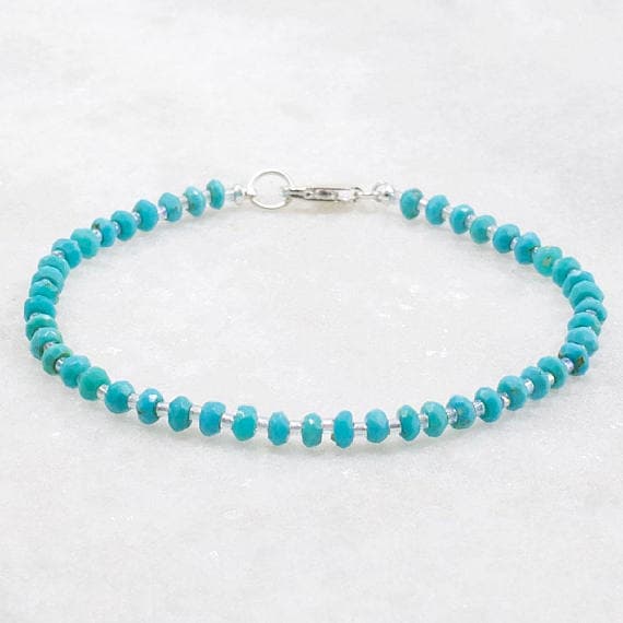 Genuine Turquoise Bracelet, Beaded, Turquoise Bracelet, Sterling Silver 4mm  Code- WAR6517