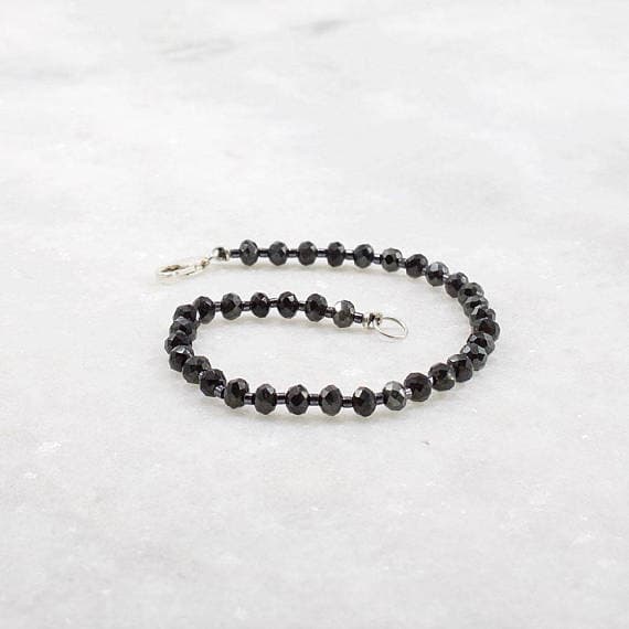Black Bead Bracelet Spinel Gift for Her Sterling Silver Lobster Claw Clasp Stackable Gemstone Layering Everyday Stone Womens Gift Beaded 3.5mm  Code- WAR6543