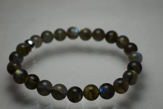 Anxiety Relief Calming 8mm Stretchable Gray Labradorite Bracelet Round, Smooth 7" for mens, womens.
