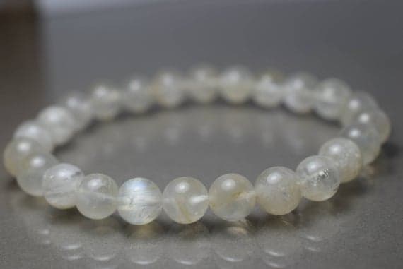 Blush Jewelry 8mm Stretchable White Moonstone Bracelet Round, Smooth 7" for mens, womens.