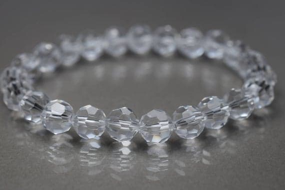 memorial gift 8mm Stretchable White Clear crystal Bracelet Round, Faceted 7" for mens, womens.