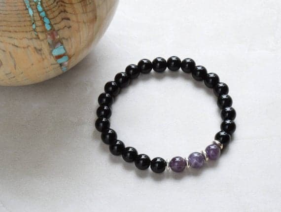 Wholesale 8mm Multi Colour Amethyst/Black Jasper Stretchable Bracelet Round, Smooth 18cm for mens, womens, gf, bf and adults.