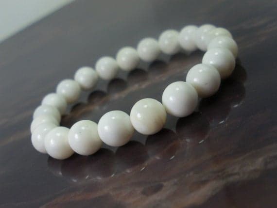 Jewelry Energy 8mm Stretchable White White Mother of Pearl  Bracelet Round, Smooth 7" for mens, womens.
