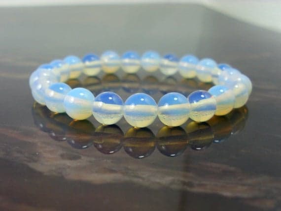 Natural 8mm Stretchable White Moonstone (Opalite)  Bracelet Round, Smooth 7" for mens, womens.