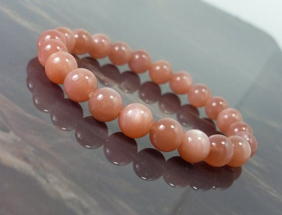 Empath Protection 8mm Stretchable Peach Sunstone Bracelet Round, Smooth 7" for mens, womens.