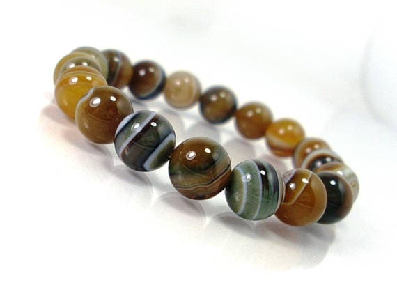 good luck gift 10mm Stretchable Multi Agate Bracelet Round, Smooth 7.5" for mens, womens.