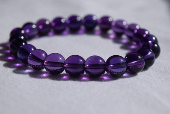 Rock Gift 8mm Stretchable Purple Amethyst Bracelet Round, Smooth 7" for mens, womens.