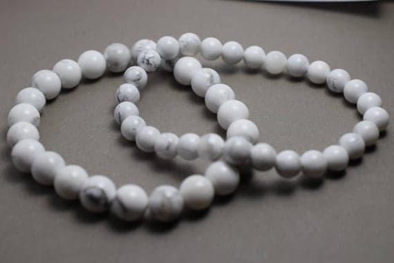 Handmade Beaded 8mm Stretchable White Howlite Bracelet Round, Smooth 7" for mens, womens.