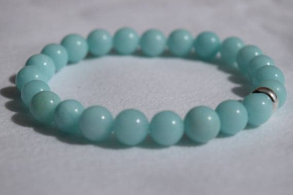 Galaxy Jewelry Silver Helling 8mm Stretchable Sky Blue Amazonite Bracelet Round, Smooth 7" for mens, womens.