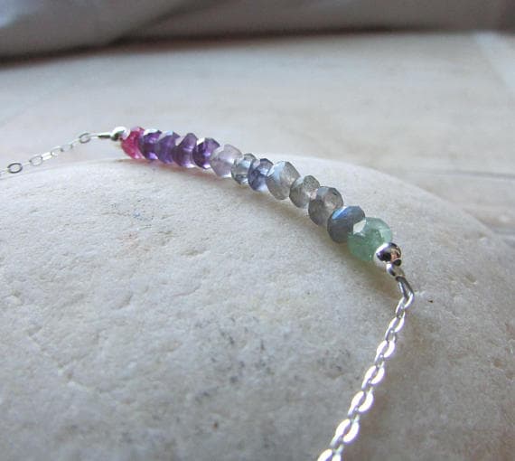 Ombre necklace, ombre stone, Multicolor gemstone, Pink blue green, Sundance necklace, dainty, unique colorful, Summer Outdoors , Summer 3-5mm Code- WAR6767