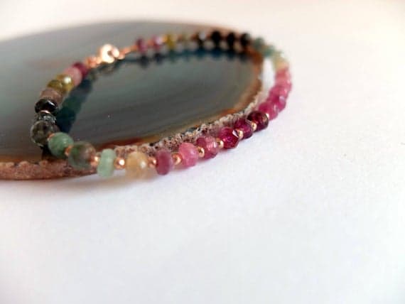 AAA++ Rare Quality Watermelon Tourmaline Bracelet,Rose Gold  Beads,Multi Color,Watermelon Tourmaline Bracelet, Pink,Green Multicolored Ombre Gemstone bracelet 4 -4,50 mm Code- TJH60